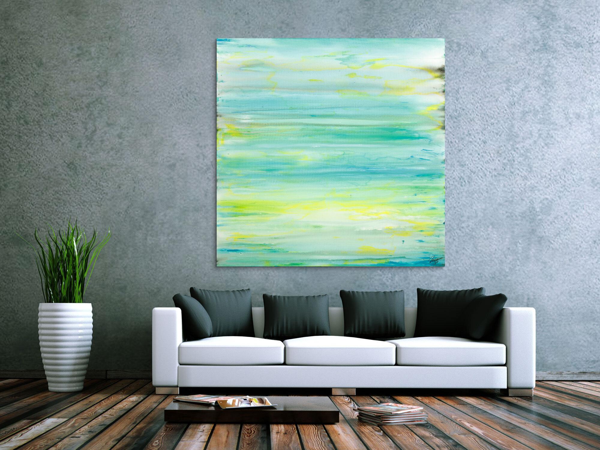 Gemälde Original abstrakt 140x140cm Mischtechnik Moderne Kunst auf Leinwand Fluid Painting weiß türkis beige Einzelstück