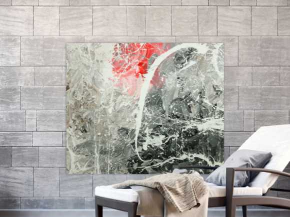 Gemälde Original abstrakt 100x120cm Action Painting zeitgenössisch handgefertigt Mischtechnik weiß grau anthrazit Unikat
