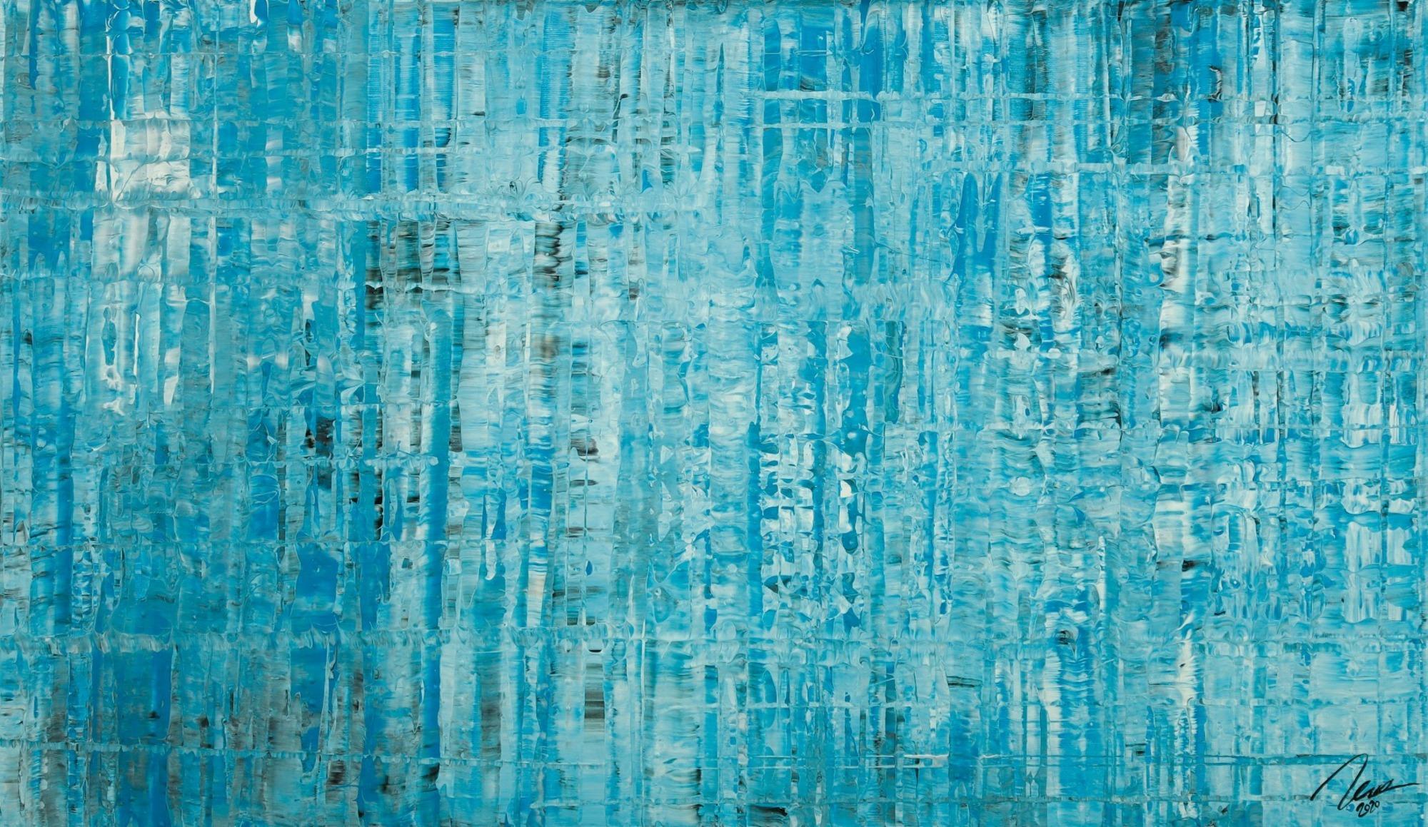 Original Gemälde abstrakt 70x120cm Spachteltechnik zeitgenössisch handgemalt hellblau türkis anthrazit hochwertig