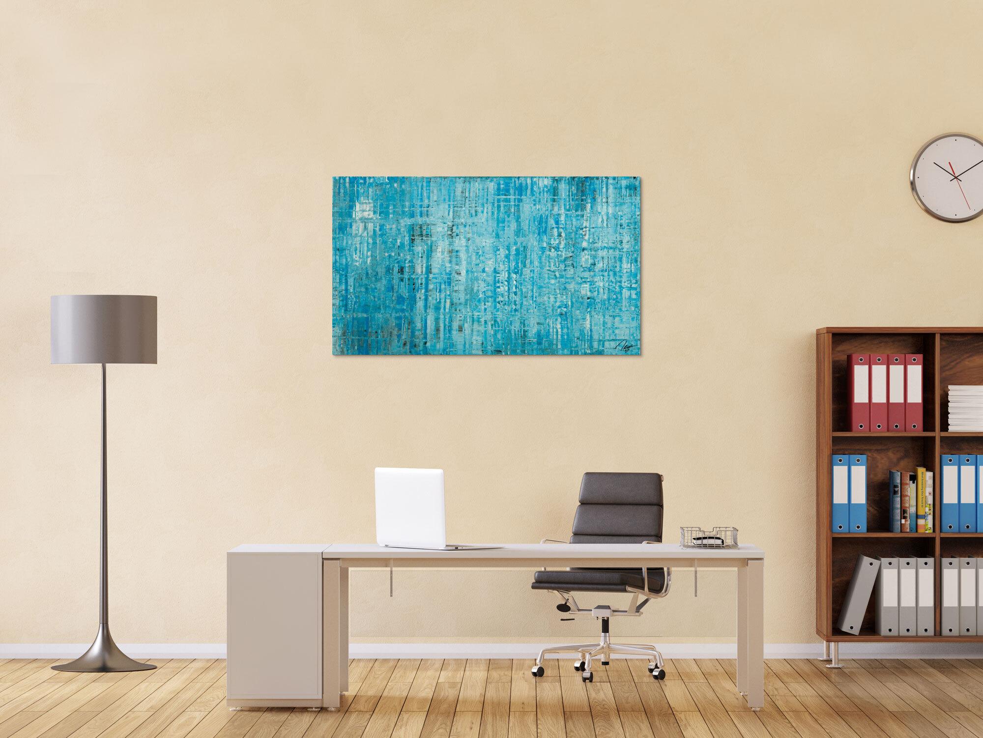 Original Gemälde abstrakt 70x120cm Spachteltechnik zeitgenössisch handgemalt  hellblau türkis anthrazit hochwertig