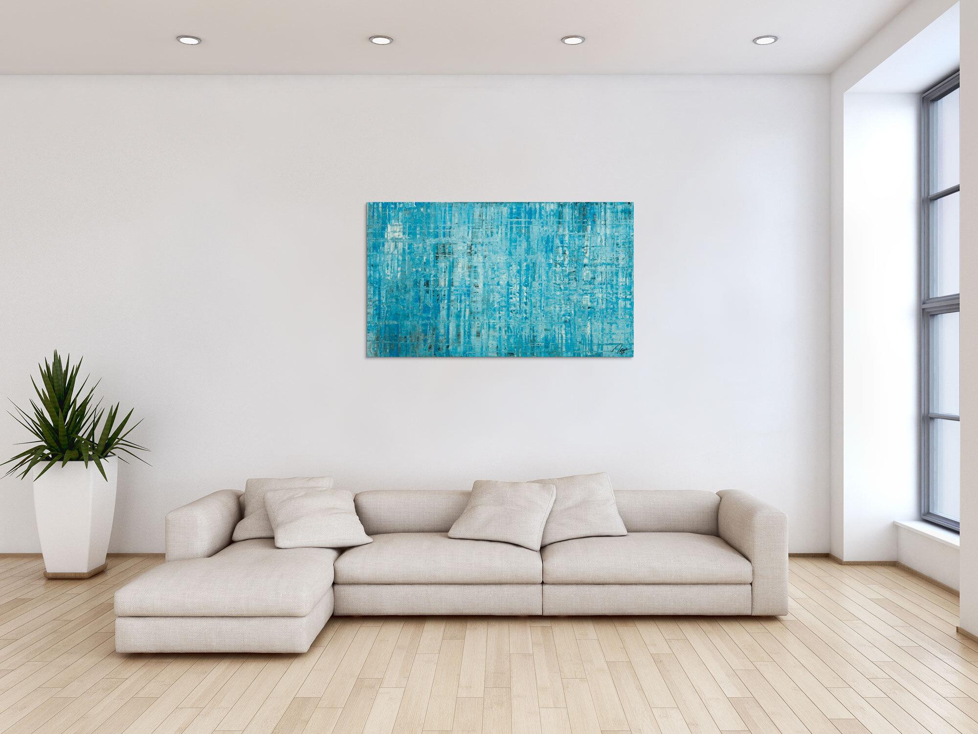 Original Gemälde abstrakt 70x120cm Spachteltechnik zeitgenössisch handgemalt  hellblau türkis anthrazit hochwertig