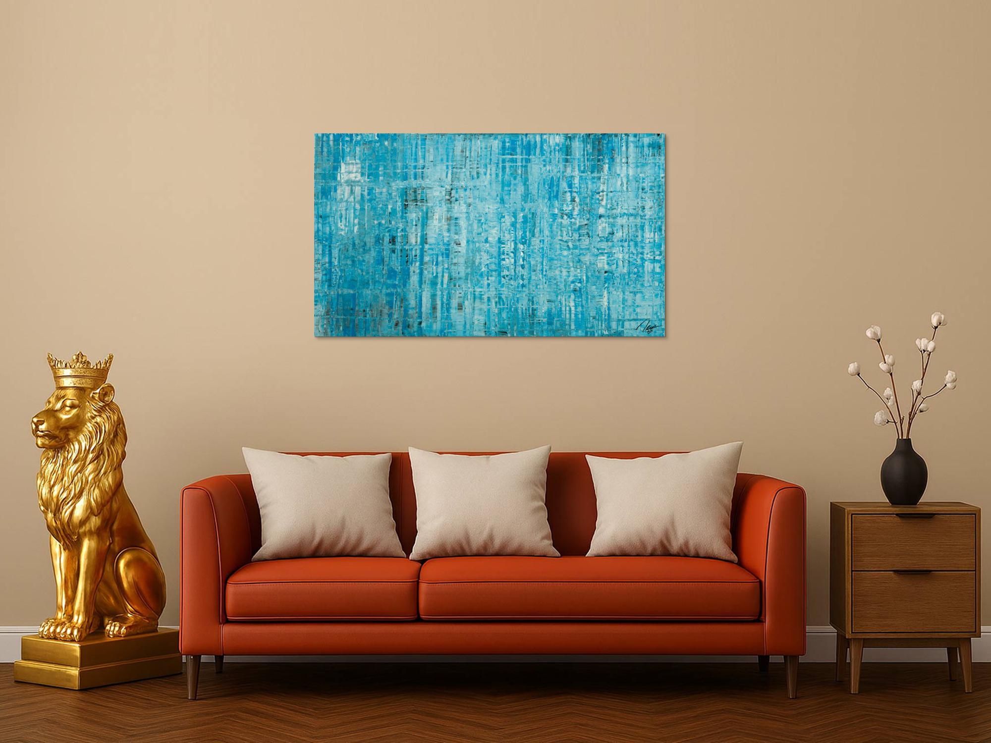 Original Gemälde abstrakt 70x120cm Spachteltechnik zeitgenössisch handgemalt  hellblau türkis anthrazit hochwertig