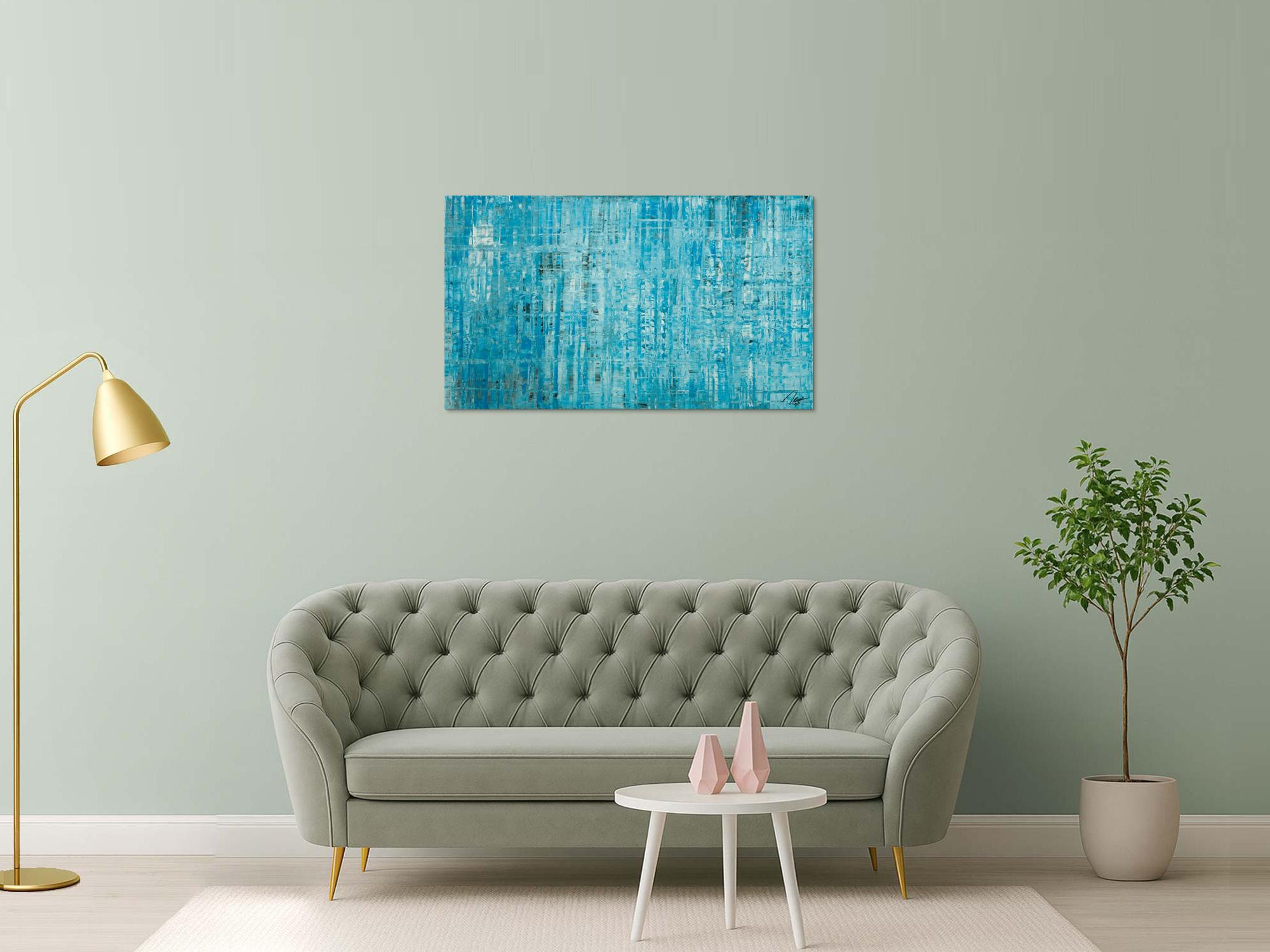 Original Gemälde abstrakt 70x120cm Spachteltechnik zeitgenössisch handgemalt  hellblau türkis anthrazit hochwertig