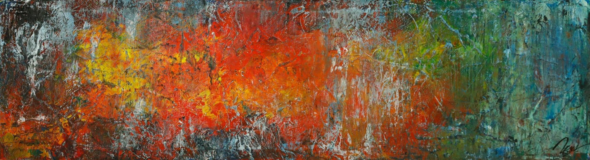 Gemälde Original abstrakt 40x150cm Spachteltechnik expressionistisch handgemalt bunte Farben Einzelstück