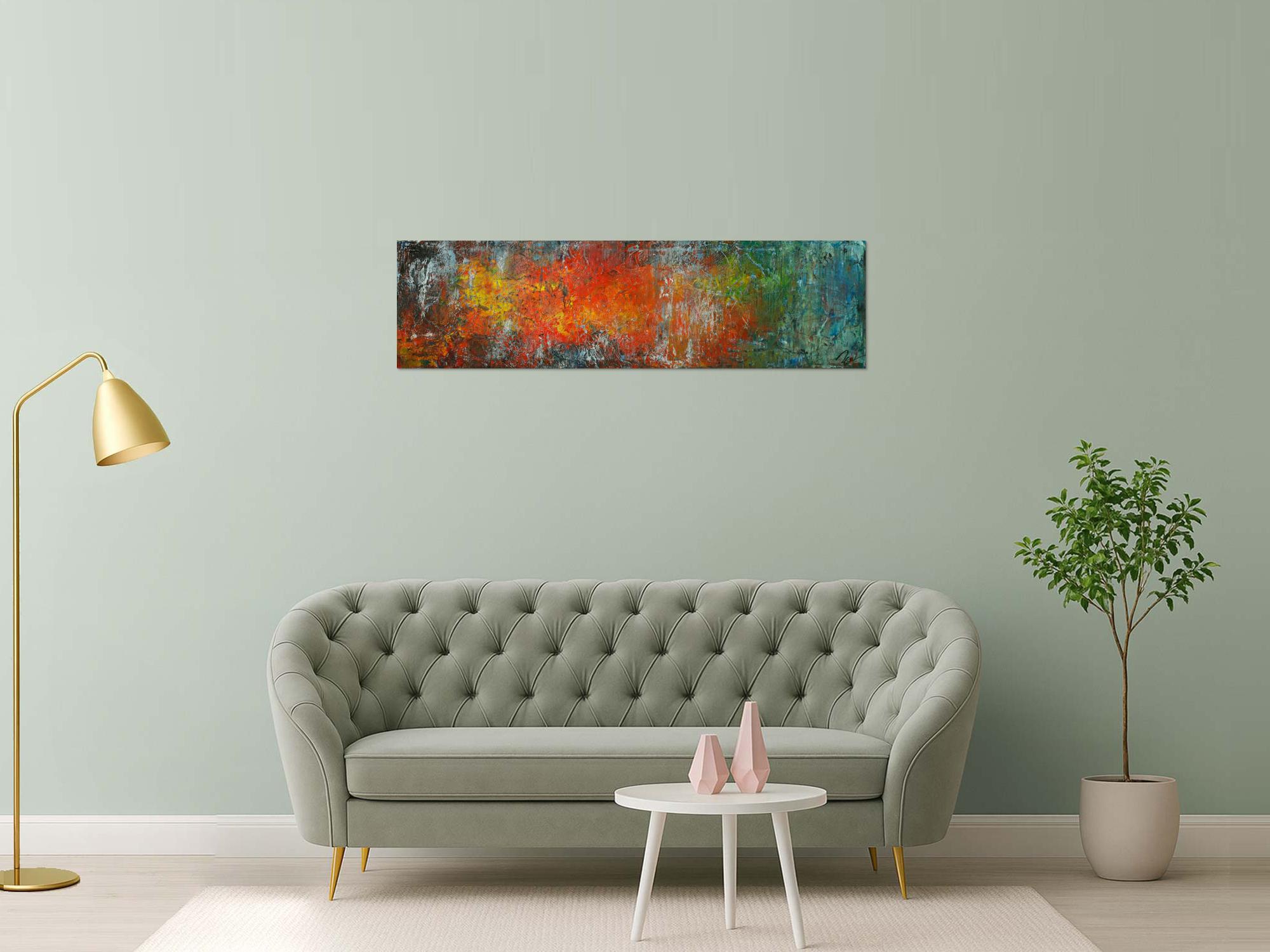 Gemälde Original abstrakt 40x150cm Spachteltechnik expressionistisch handgemalt bunte Farben Einzelstück