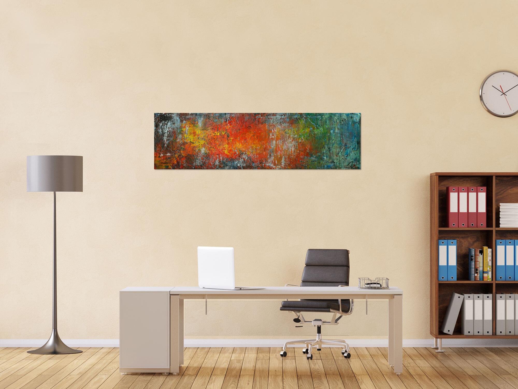 Gemälde Original abstrakt 40x150cm Spachteltechnik expressionistisch handgemalt bunte Farben Einzelstück