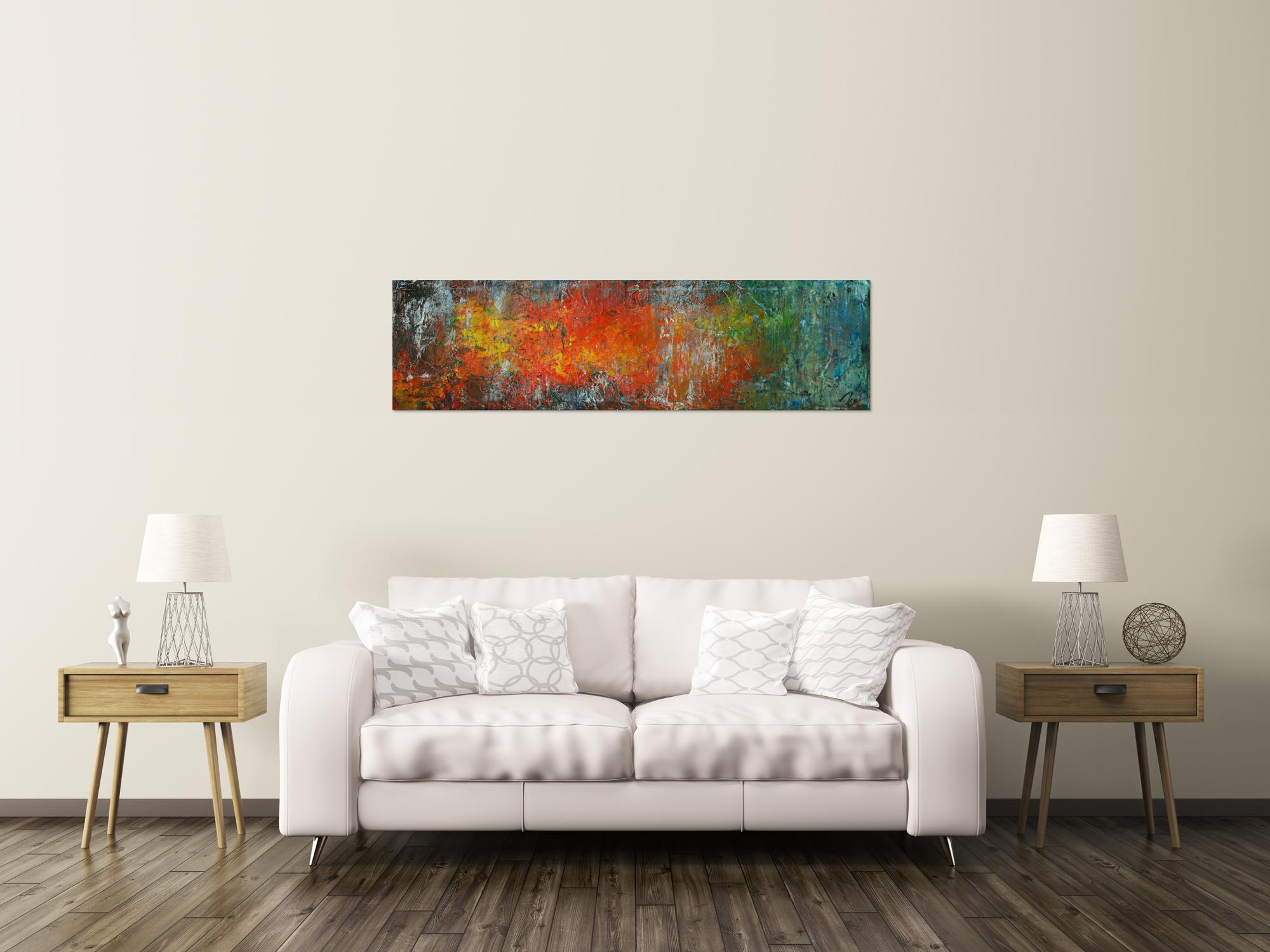 Gemälde Original abstrakt 40x150cm Spachteltechnik expressionistisch handgemalt bunte Farben Einzelstück