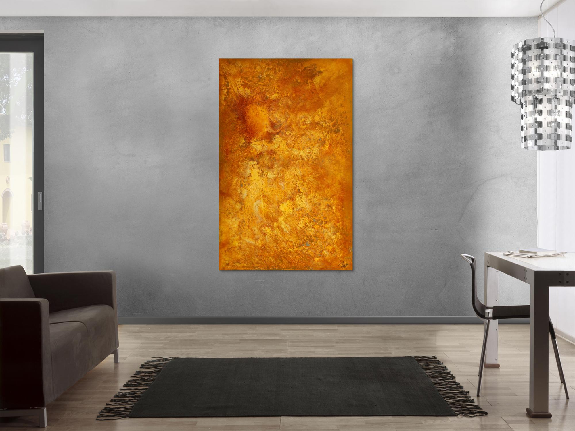 Original Gemälde abstrakt 160x100cm Aus echtem Rost Modern Art auf Leinwand orange braun hochwertig