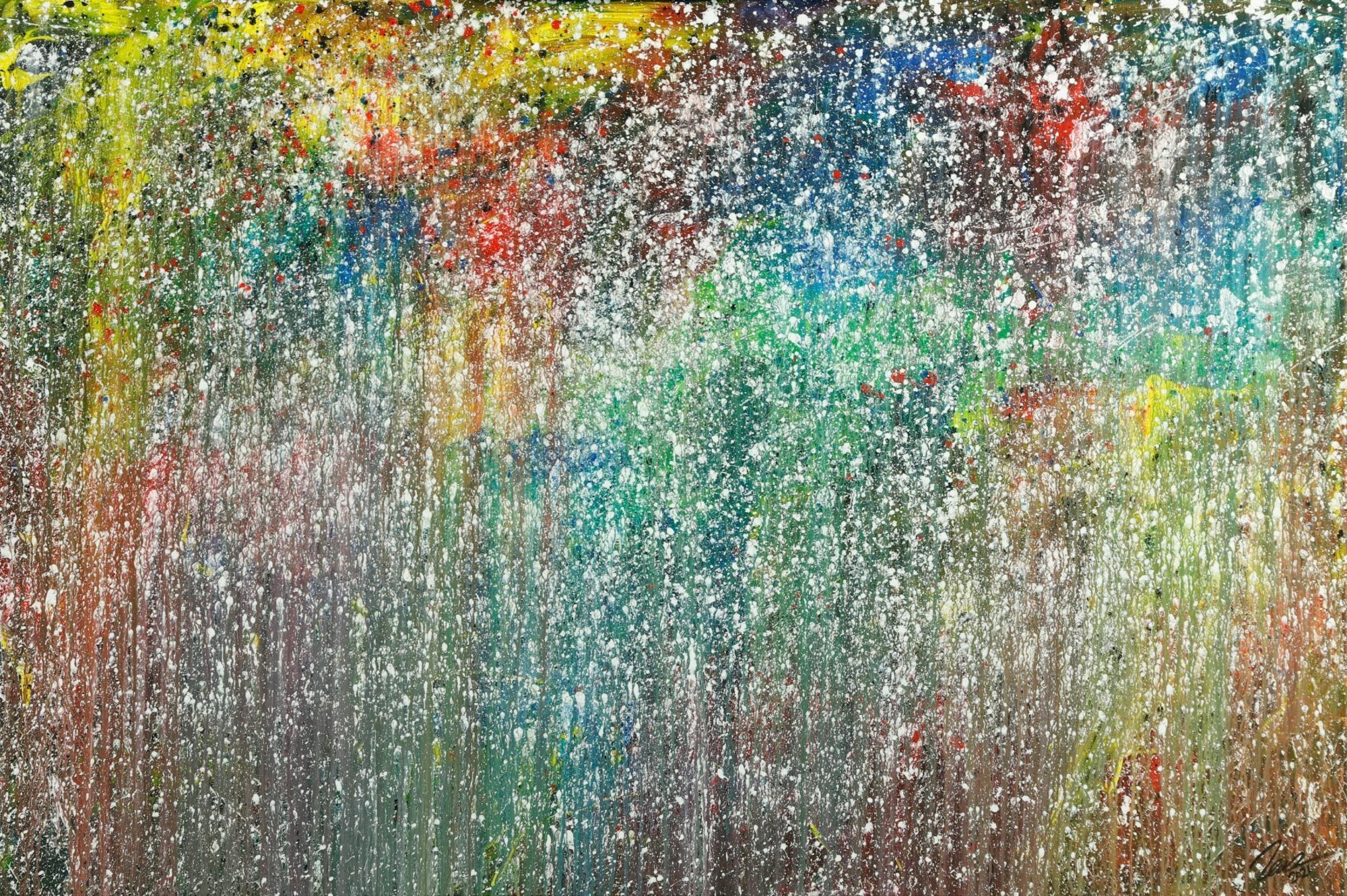 Gemälde Original abstrakt 100x150cm Action Painting Modern Art handgemalt Mischtechnik anthrazit beige grau einzigartig