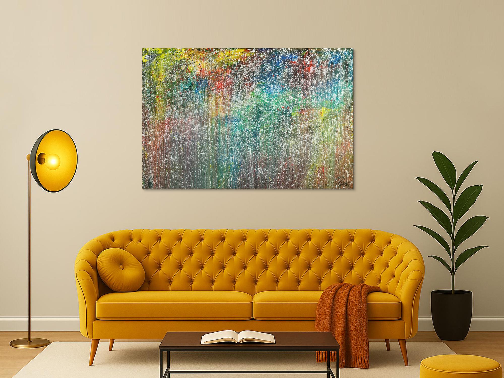 Gemälde Original abstrakt 100x150cm Action Painting Modern Art handgemalt Mischtechnik anthrazit beige grau einzigartig