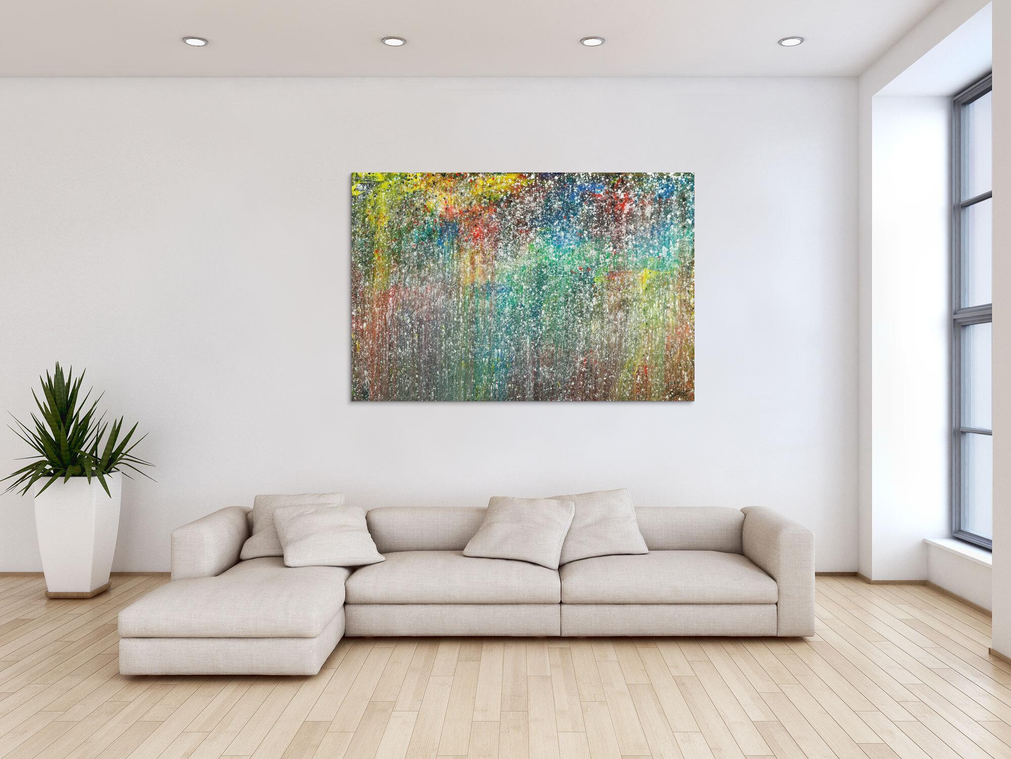 Gemälde Original abstrakt 100x150cm Action Painting Modern Art handgemalt Mischtechnik anthrazit beige grau einzigartig