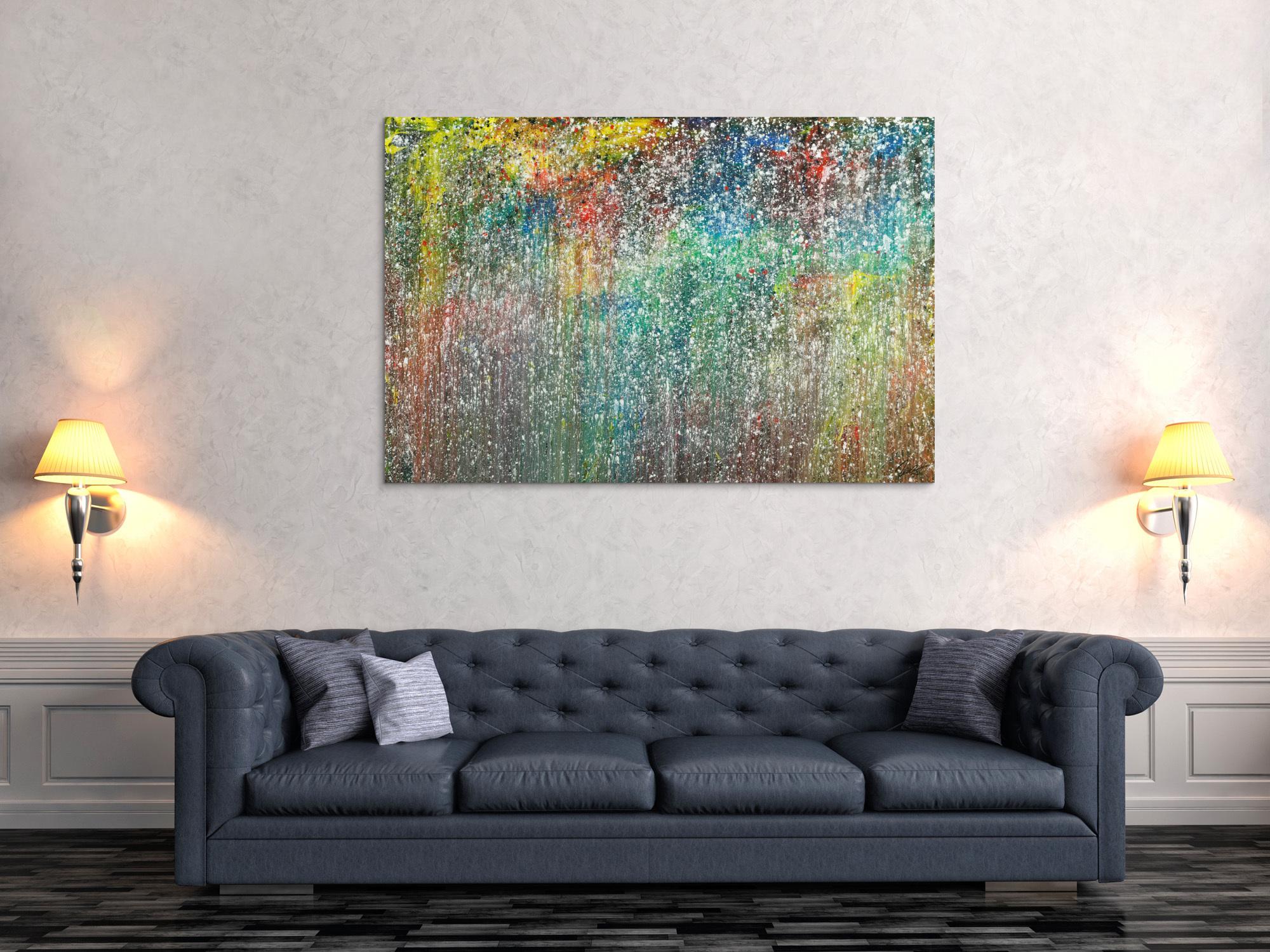 Gemälde Original abstrakt 100x150cm Action Painting Modern Art handgemalt Mischtechnik anthrazit beige grau einzigartig