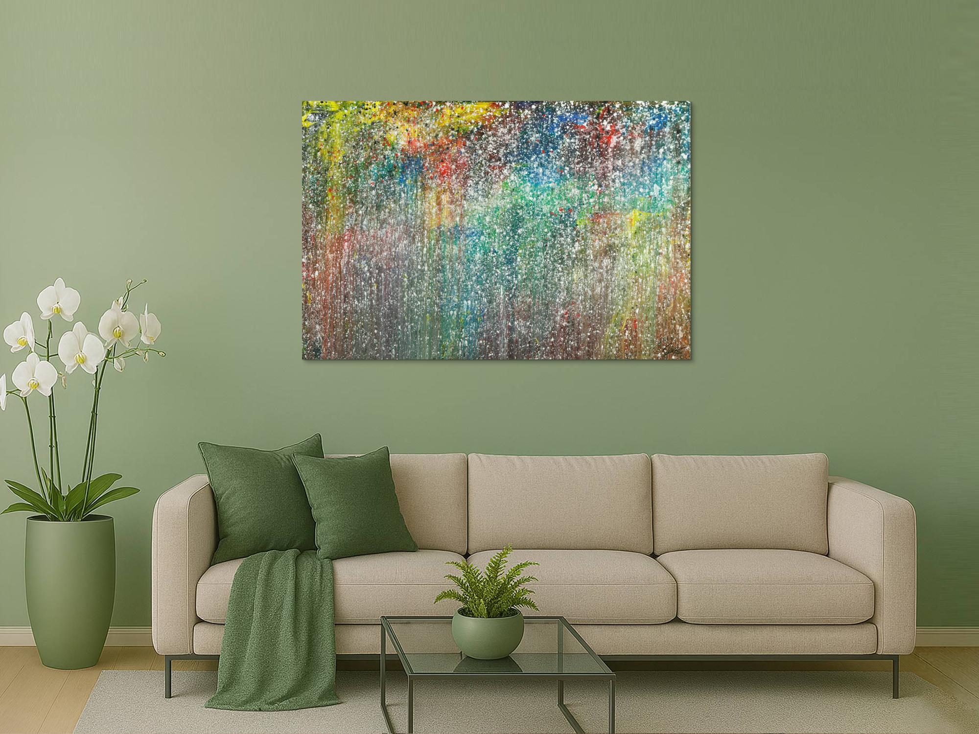 Gemälde Original abstrakt 100x150cm Action Painting Modern Art handgemalt Mischtechnik anthrazit beige grau einzigartig