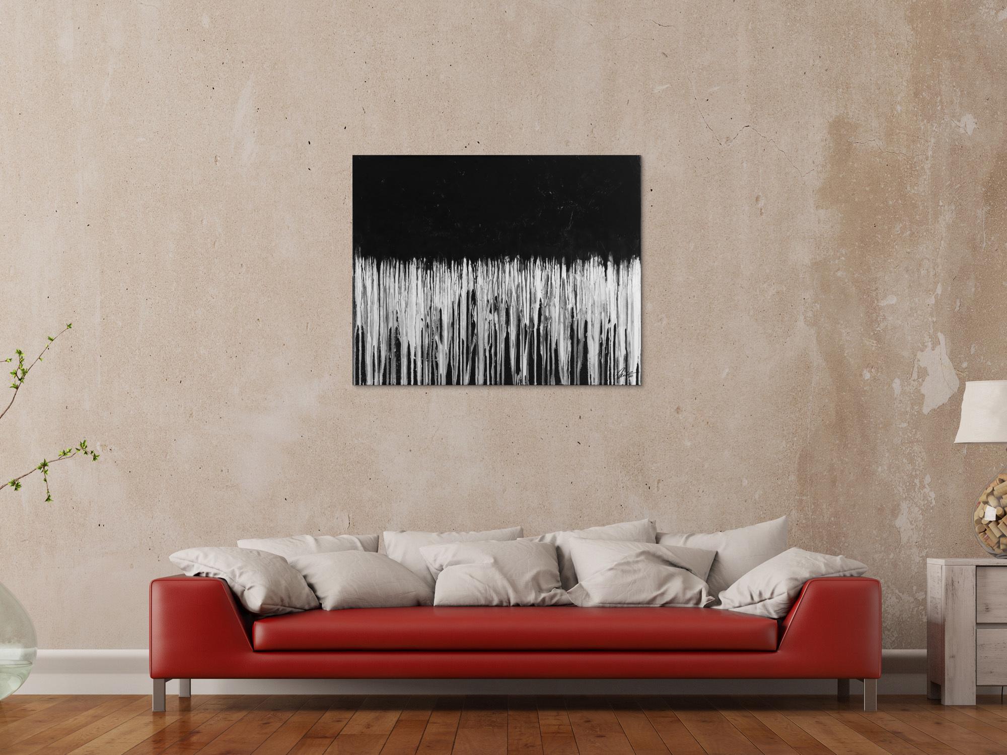 Gemälde Original abstrakt 80x100cm Minimalistisch zeitgenössisch handgefertigt Mischtechnik schwarz weiß grau Unikat