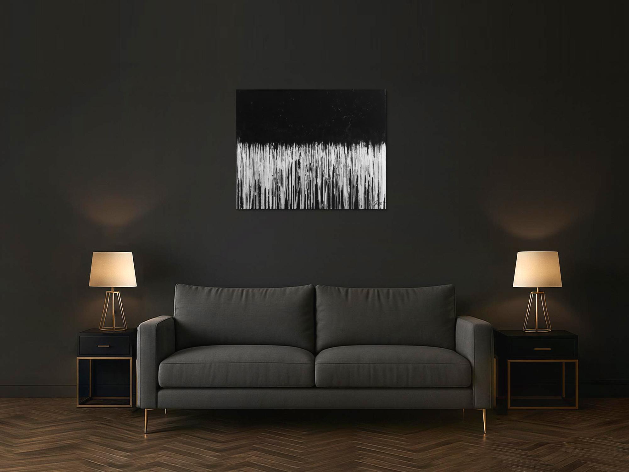 Gemälde Original abstrakt 80x100cm Minimalistisch zeitgenössisch handgefertigt Mischtechnik schwarz weiß grau Unikat