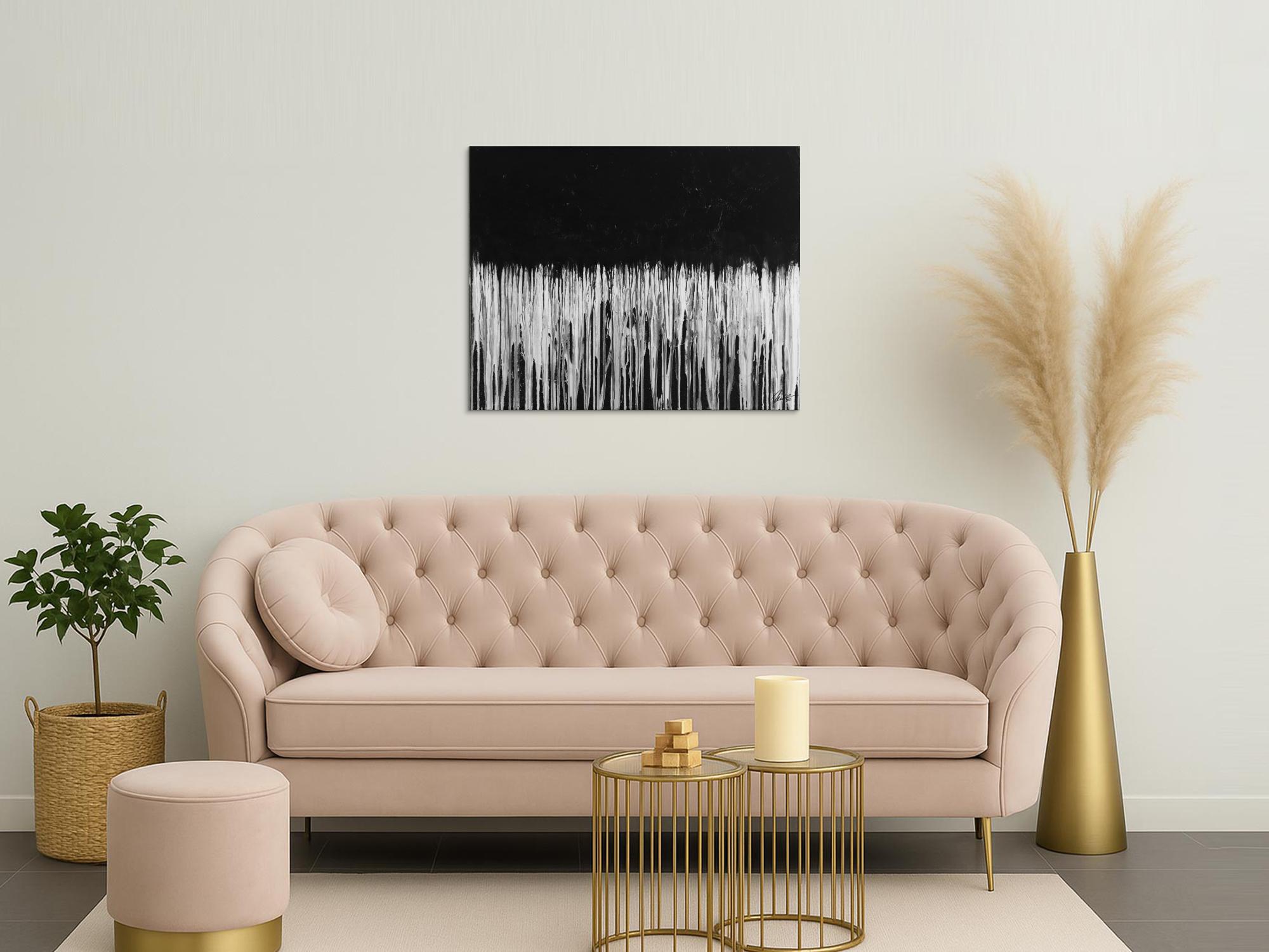 Gemälde Original abstrakt 80x100cm Minimalistisch zeitgenössisch handgefertigt Mischtechnik schwarz weiß grau Unikat