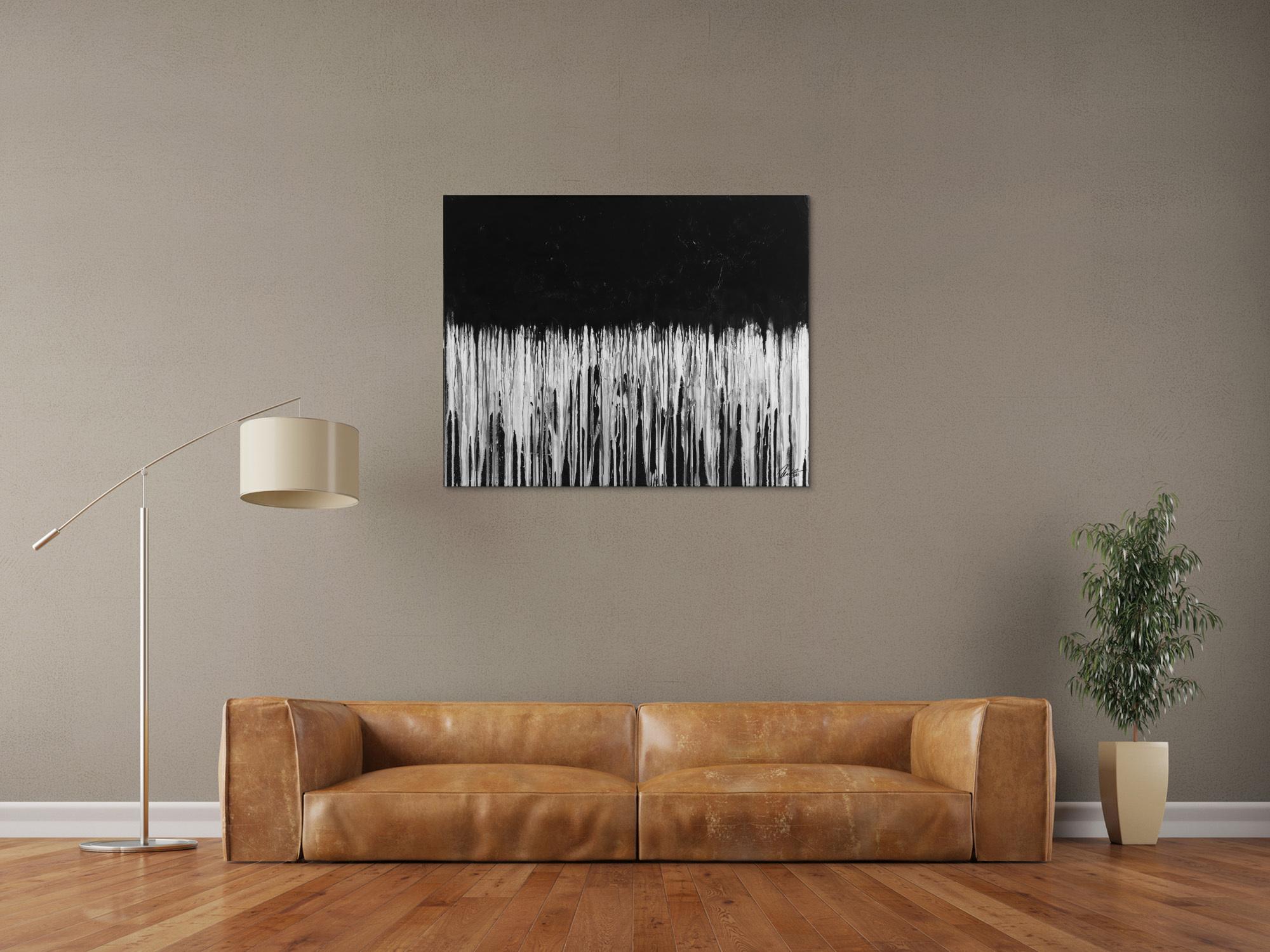 Gemälde Original abstrakt 80x100cm Minimalistisch zeitgenössisch handgefertigt Mischtechnik schwarz weiß grau Unikat