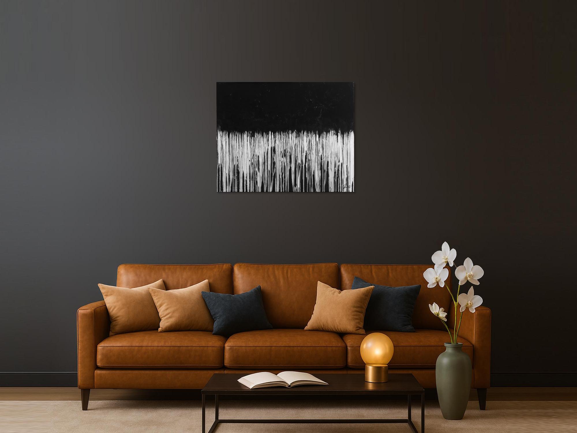 Gemälde Original abstrakt 80x100cm Minimalistisch zeitgenössisch handgefertigt Mischtechnik schwarz weiß grau Unikat