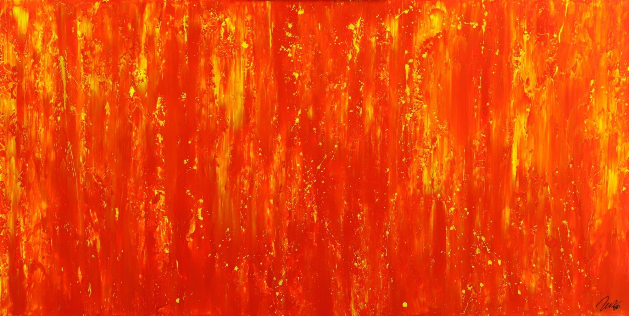 Gemälde Original abstrakt 90x180cm Spachteltechnik zeitgenössisch auf Leinwand Action Painting rot orange hochwertig