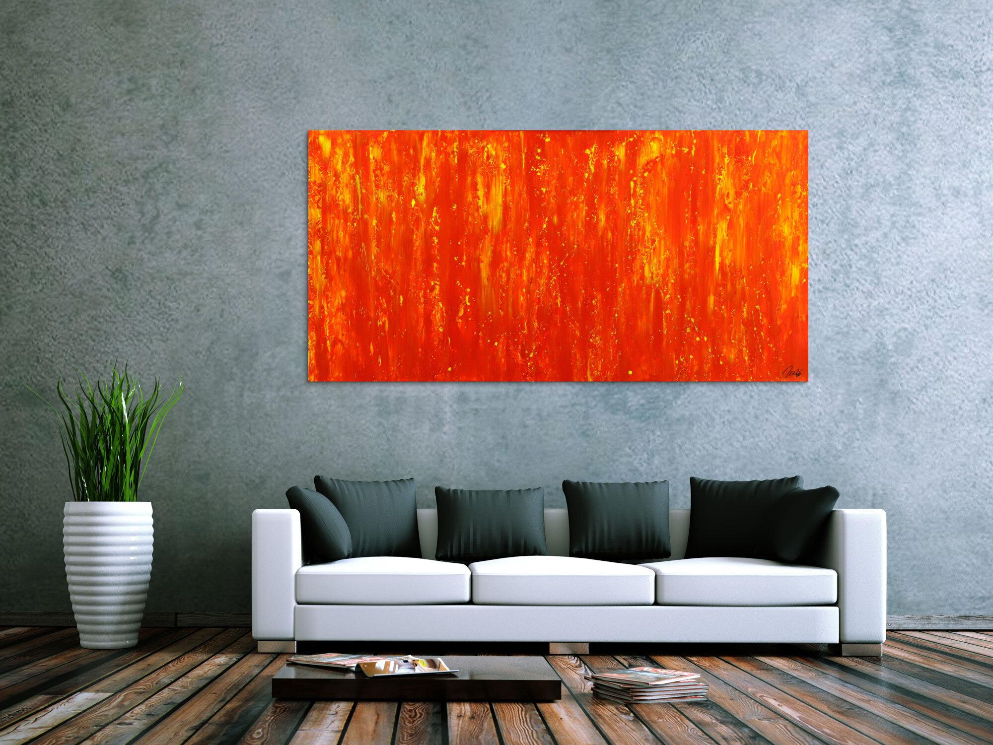 Gemälde Original abstrakt 90x180cm Spachteltechnik zeitgenössisch auf Leinwand Action Painting rot orange hochwertig