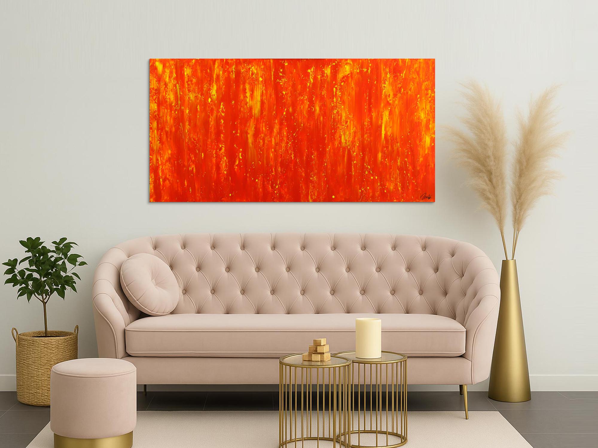 Gemälde Original abstrakt 90x180cm Spachteltechnik zeitgenössisch auf Leinwand Action Painting rot orange hochwertig