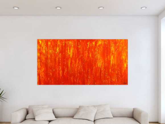 Gemälde Original abstrakt 90x180cm Spachteltechnik zeitgenössisch auf Leinwand Action Painting rot orange hochwertig