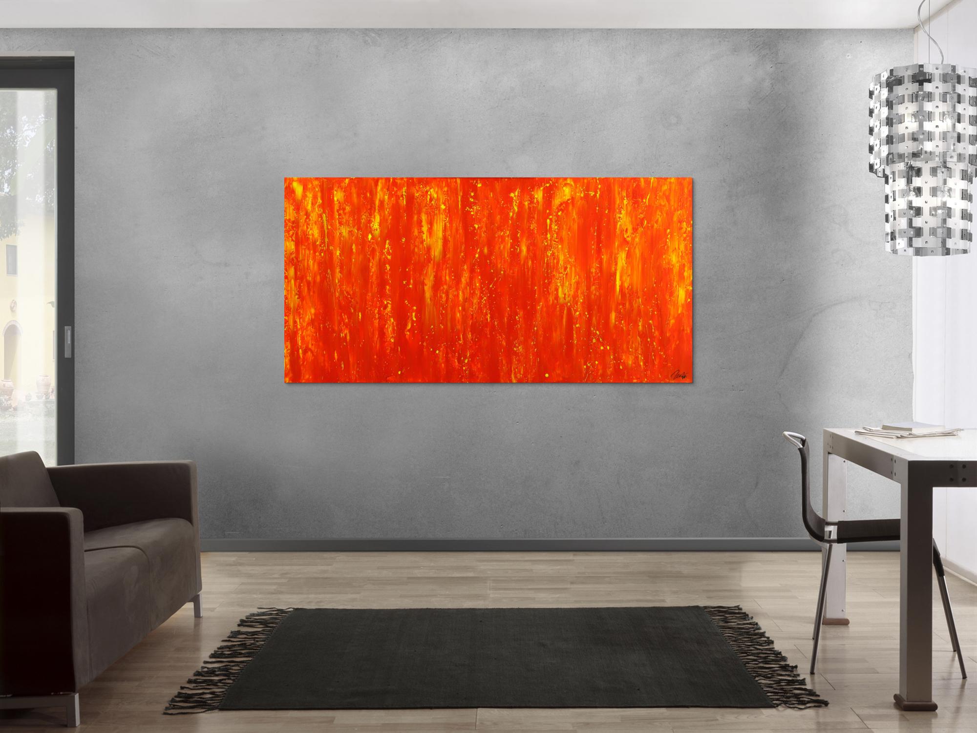 Gemälde Original abstrakt 90x180cm Spachteltechnik zeitgenössisch auf Leinwand Action Painting rot orange hochwertig