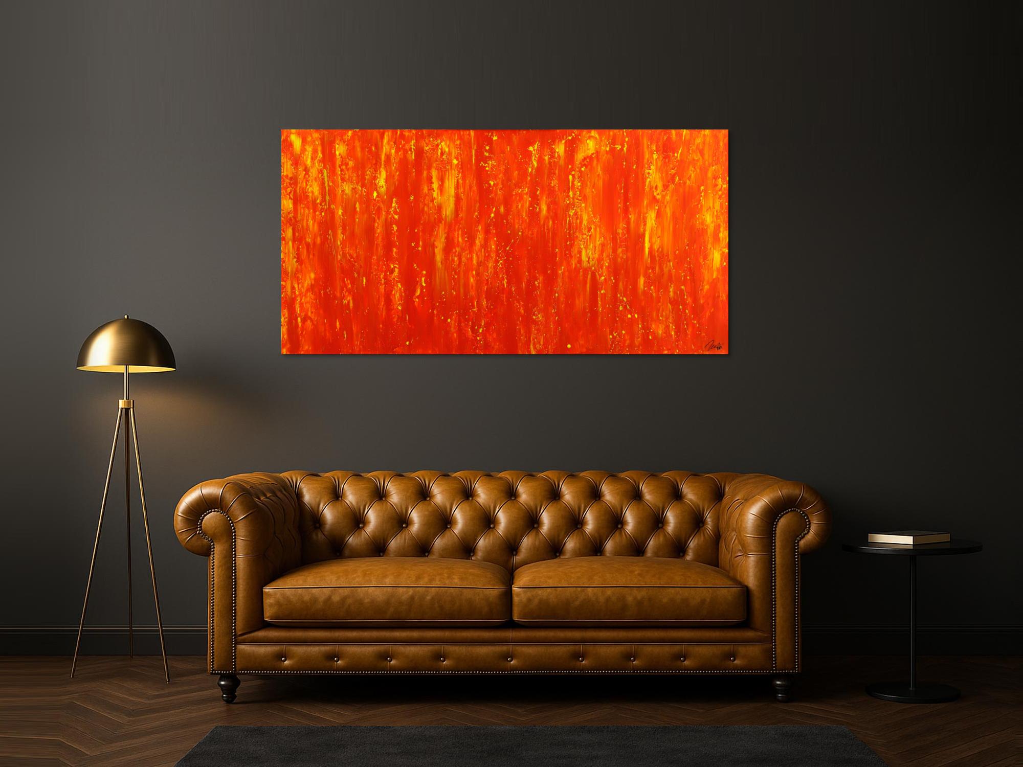 Gemälde Original abstrakt 90x180cm Spachteltechnik zeitgenössisch auf Leinwand Action Painting rot orange hochwertig