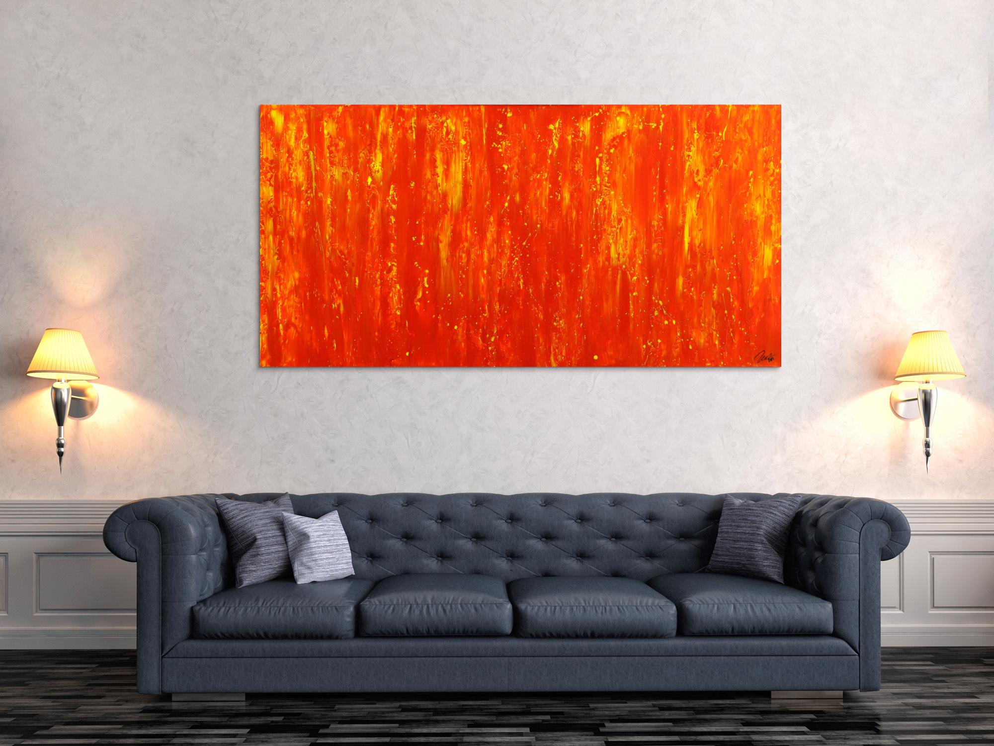Gemälde Original abstrakt 90x180cm Spachteltechnik zeitgenössisch auf Leinwand Action Painting rot orange hochwertig