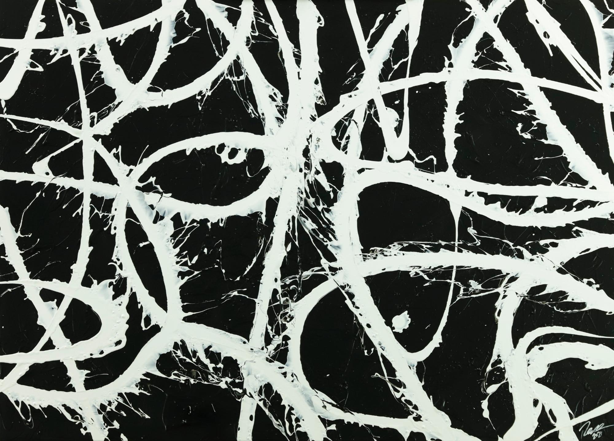 Original Gemälde abstrakt 100x140cm Minimalistisch zeitgenössisch handgemalt Action Painting schwarz weiß anthrazit Einzelstück