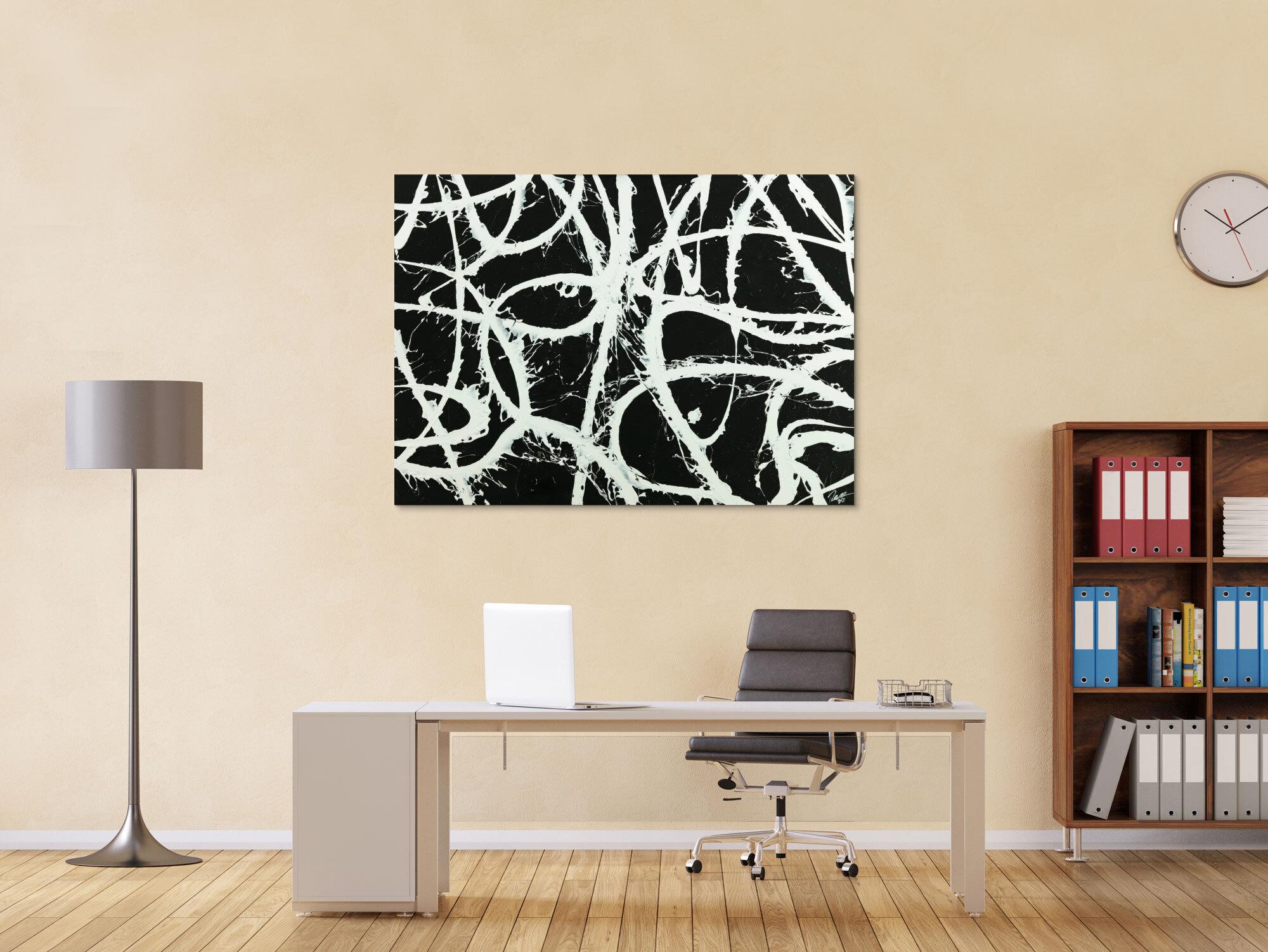 Original Gemälde abstrakt 100x140cm Minimalistisch zeitgenössisch handgemalt Action Painting schwarz weiß anthrazit Einzelstück