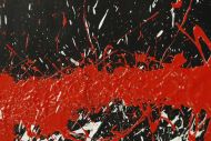 Detailaufnahme Abstraktes Original Gemälde 80x120cm Minimalistisch Modern Art handgefertigt Action Painting schwarz weiß rot Einzelstück