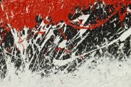 Detailaufnahme Abstraktes Original Gemälde 80x120cm Minimalistisch Modern Art handgefertigt Action Painting schwarz weiß rot Einzelstück