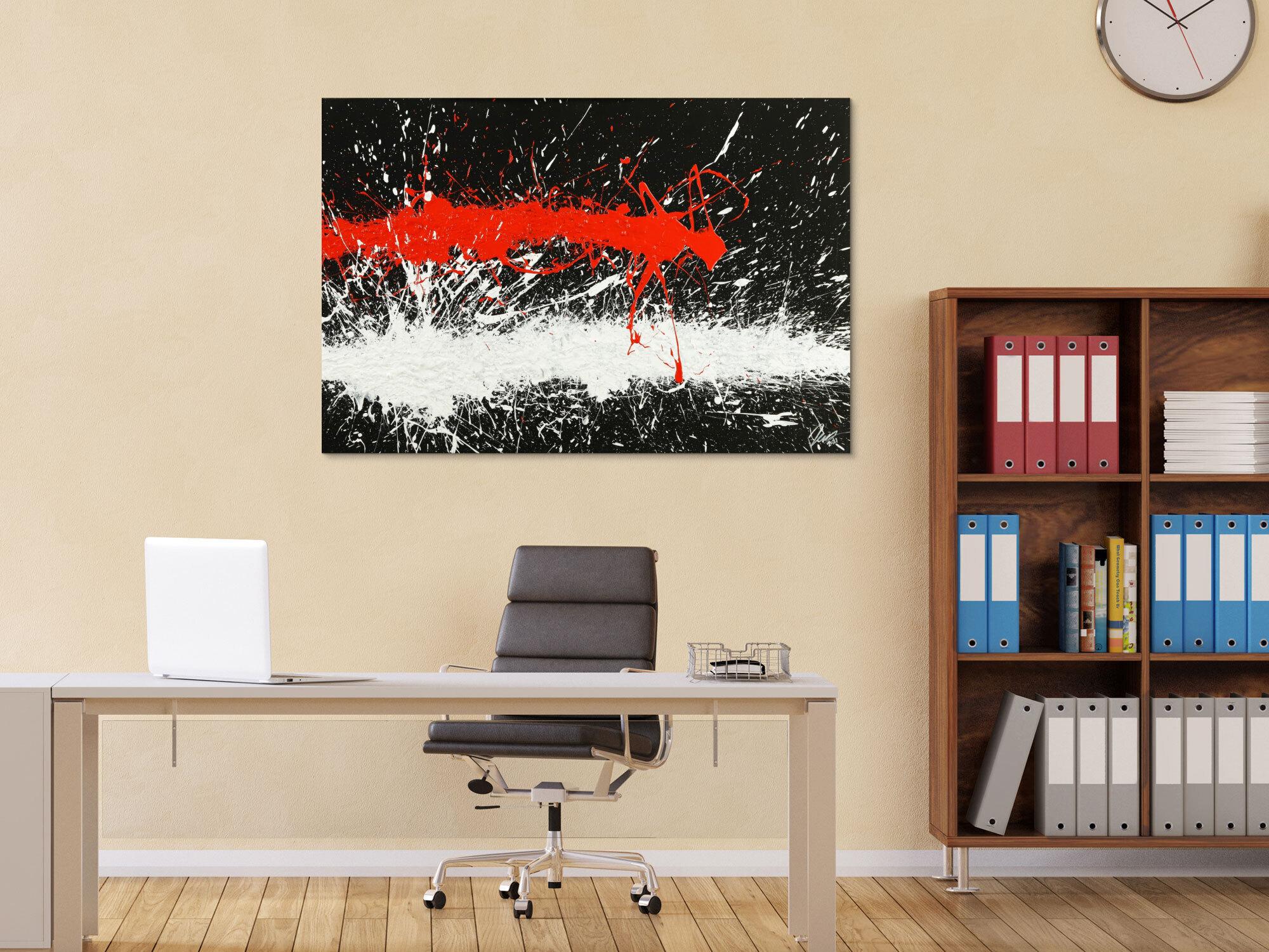 Abstraktes Original Gemälde 80x120cm Minimalistisch Modern Art handgefertigt Action Painting schwarz weiß rot Einzelstück
