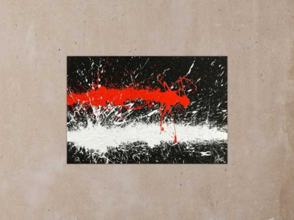 Abstraktes Original Gemälde 80x120cm Minimalistisch Modern Art handgefertigt Action Painting schwarz weiß rot Einzelstück