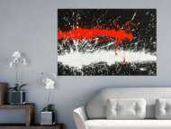 Abstraktes Original Gemälde 80x120cm Minimalistisch Modern Art handgefertigt Action Painting schwarz weiß rot Einzelstück