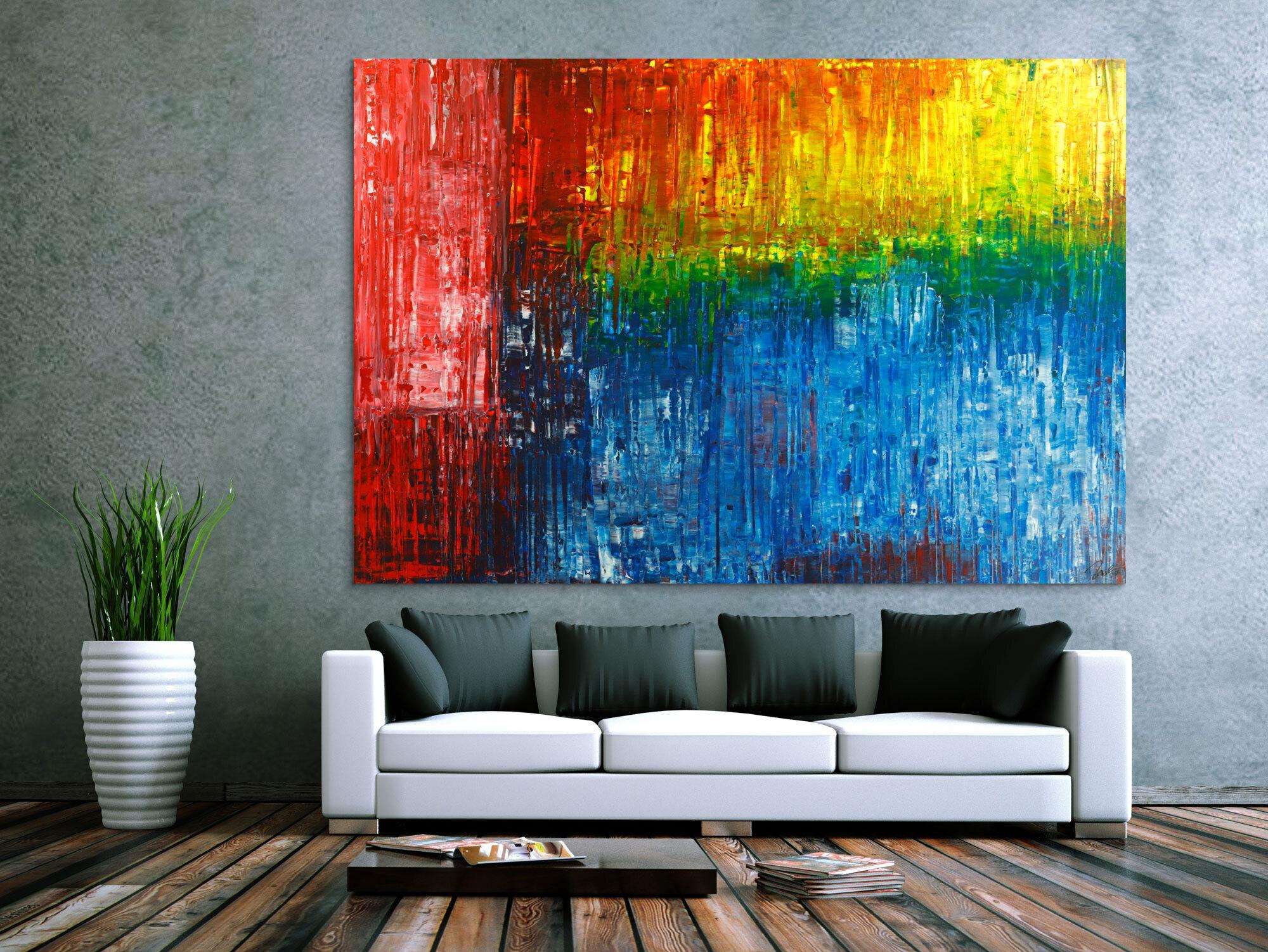 Gemälde Original abstrakt 150x220cm Spachteltechnik Modern Art handgemalt  rot blau schwarz Unikat
