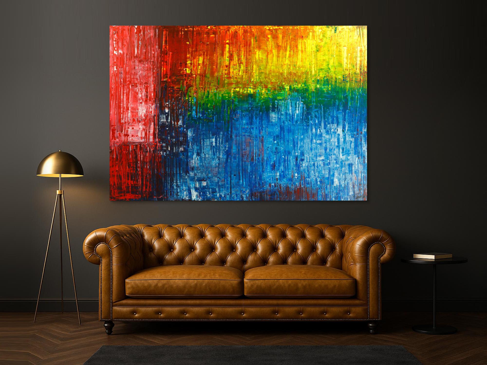 Gemälde Original abstrakt 150x220cm Spachteltechnik Modern Art handgemalt  rot blau schwarz Unikat