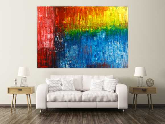 Gemälde Original abstrakt 150x220cm Spachteltechnik Modern Art handgemalt rot blau schwarz Unikat