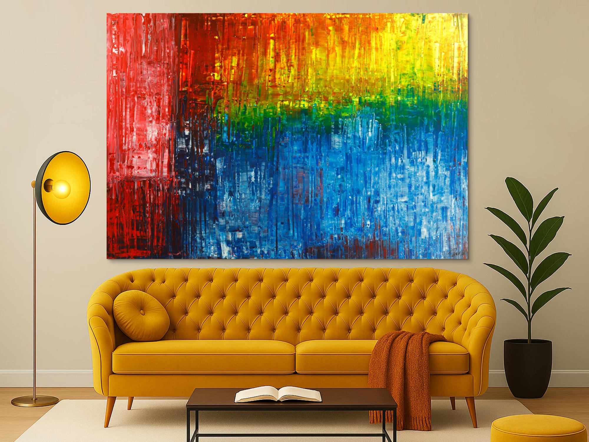 Gemälde Original abstrakt 150x220cm Spachteltechnik Modern Art handgemalt  rot blau schwarz Unikat