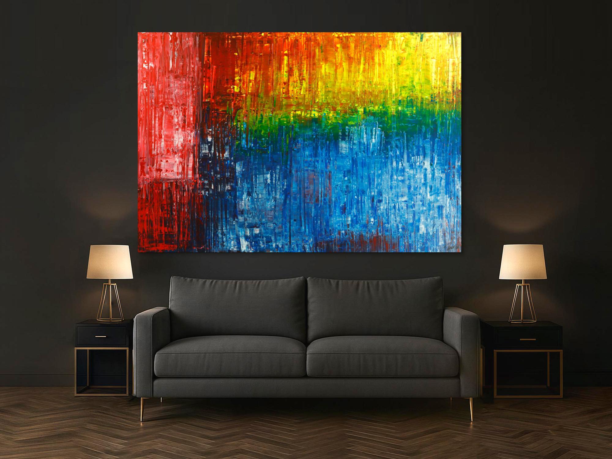 Gemälde Original abstrakt 150x220cm Spachteltechnik Modern Art handgemalt  rot blau schwarz Unikat