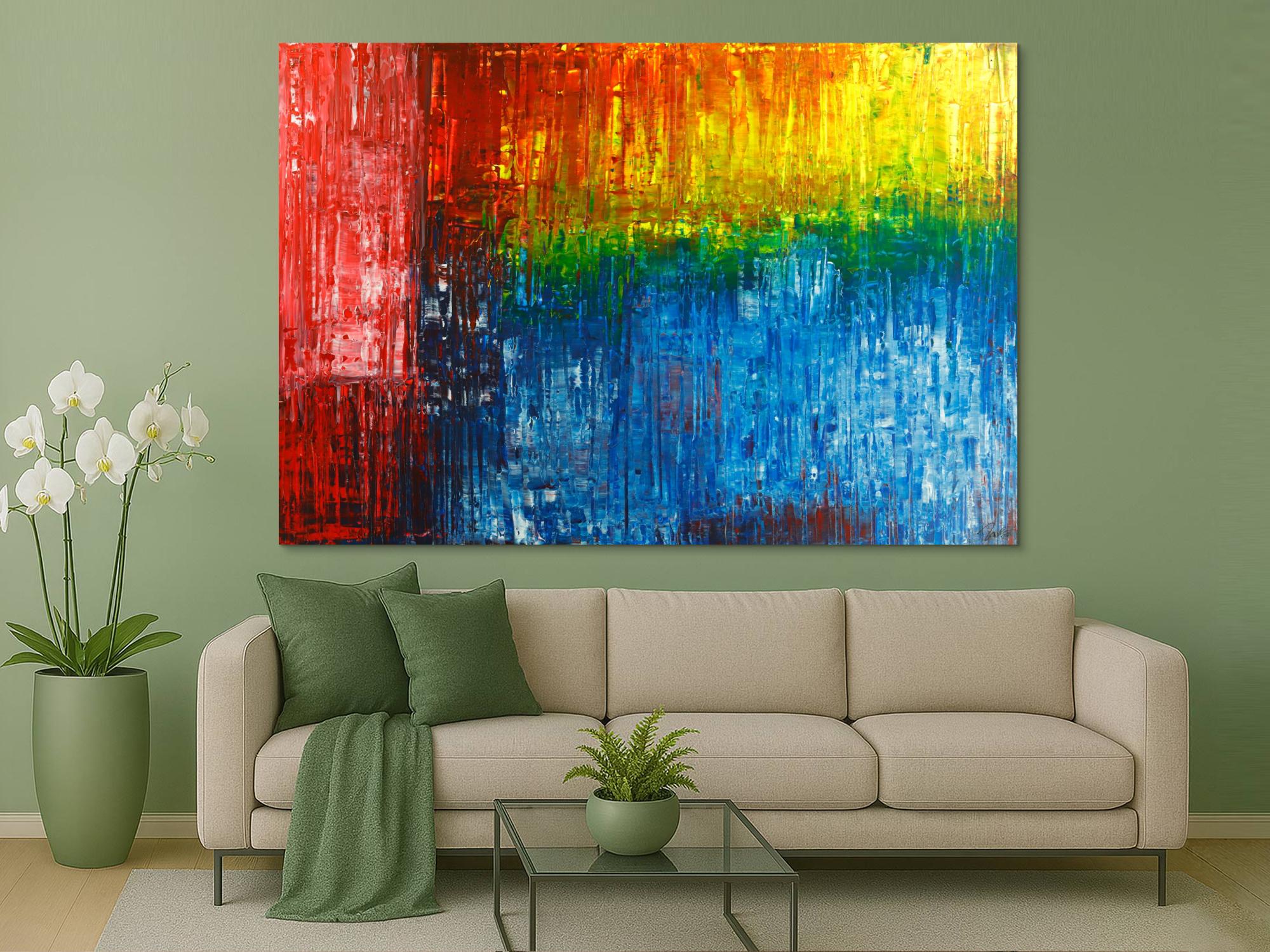 Gemälde Original abstrakt 150x220cm Spachteltechnik Modern Art handgemalt  rot blau schwarz Unikat