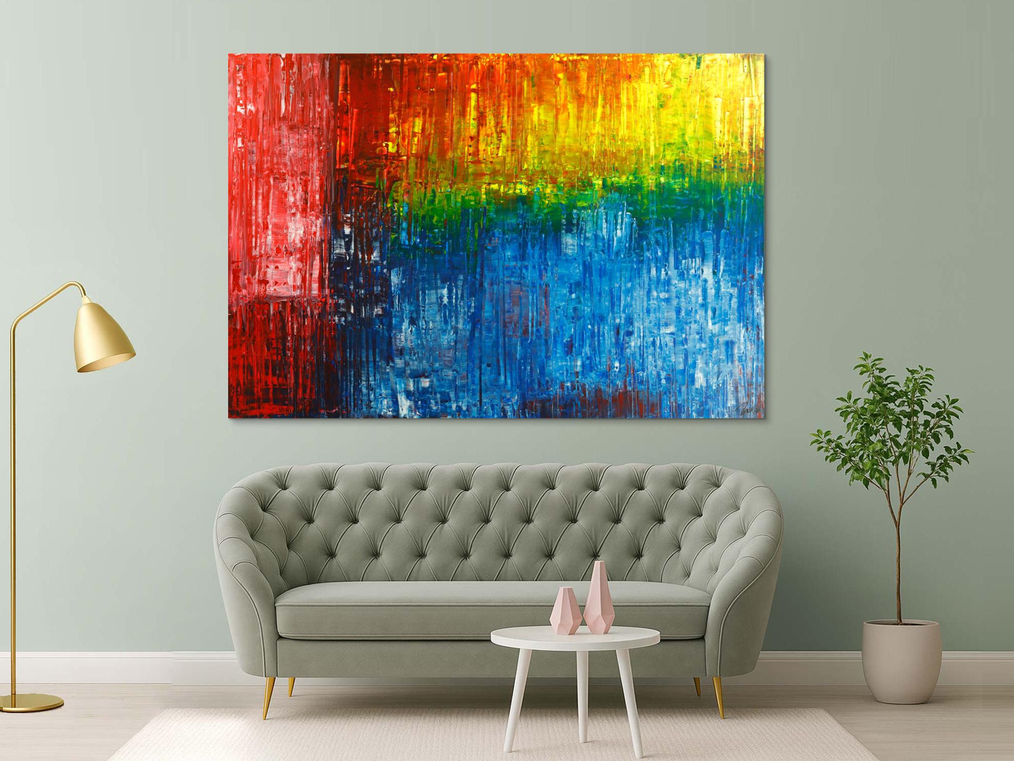 Gemälde Original abstrakt 150x220cm Spachteltechnik Modern Art handgemalt  rot blau schwarz Unikat