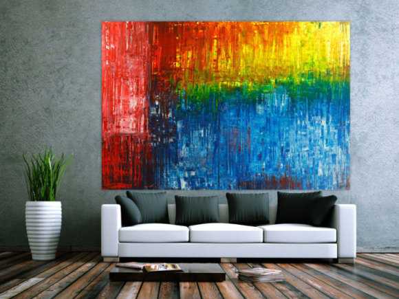 Gemälde Original abstrakt 150x220cm Spachteltechnik Modern Art handgemalt  rot blau schwarz Unikat