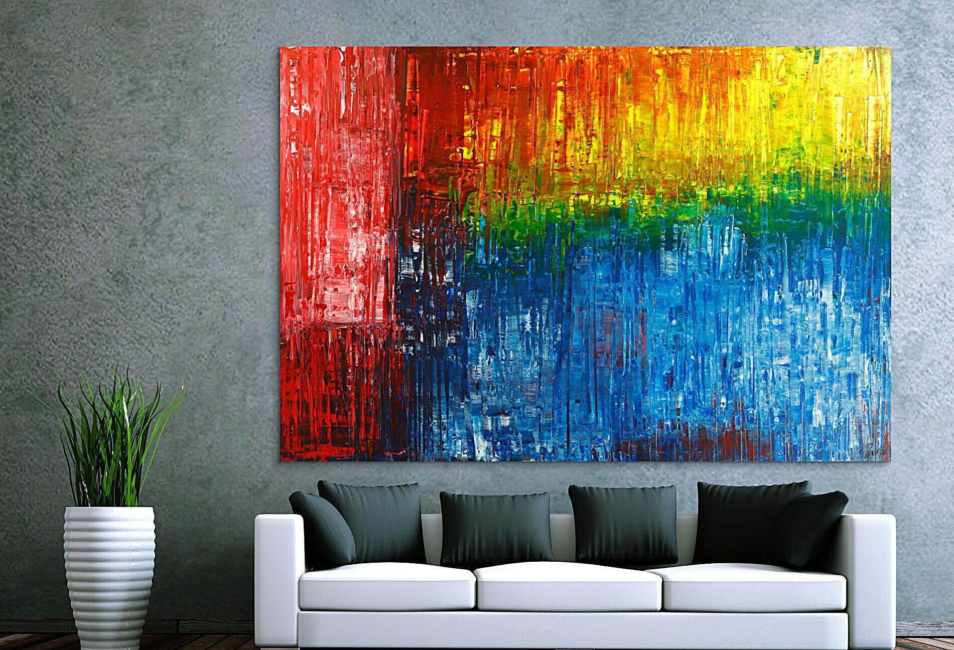 Gemälde Original abstrakt 150x220cm Spachteltechnik Modern Art handgemalt rot blau schwarz Unikat
