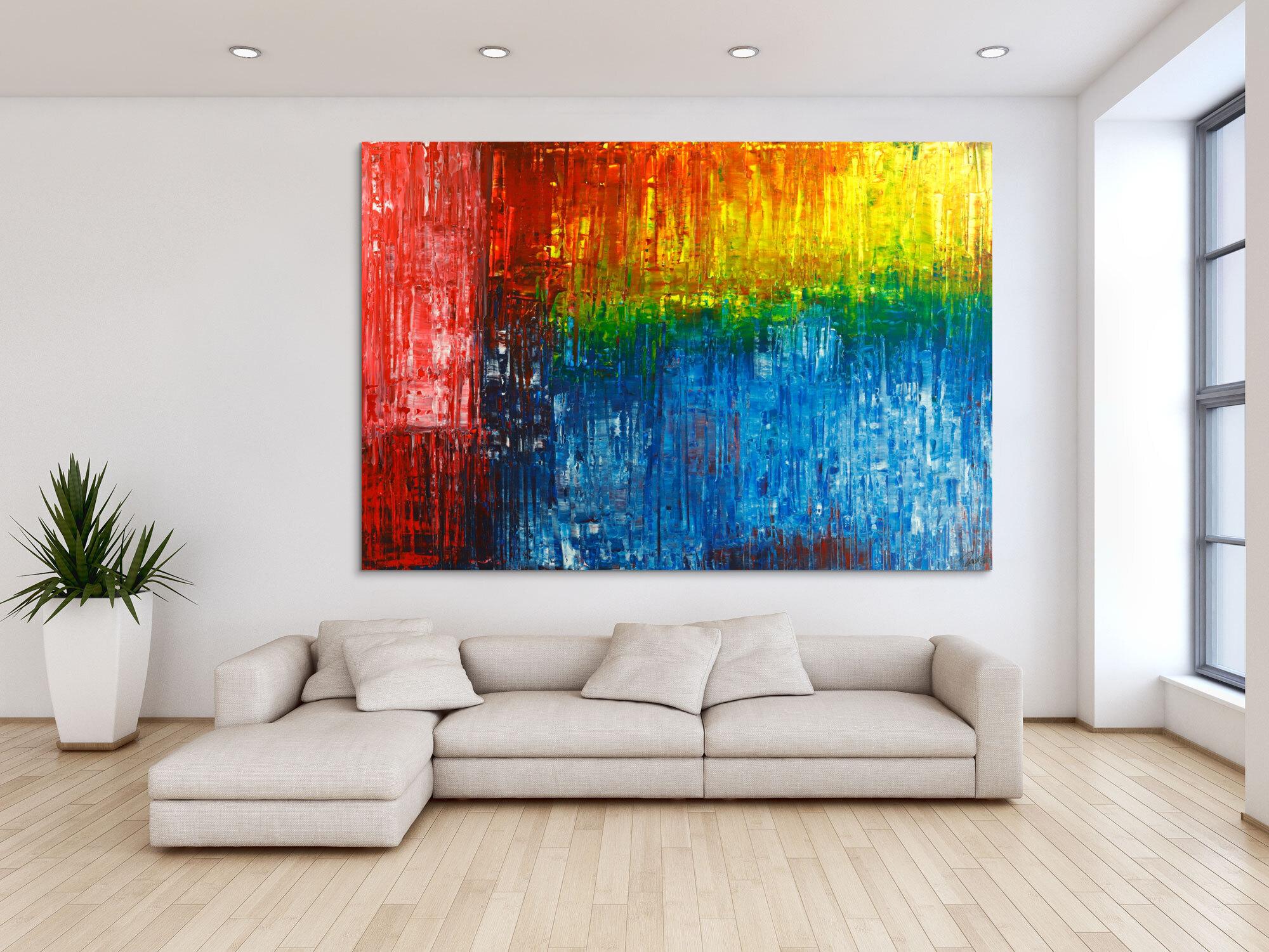 Gemälde Original abstrakt 150x220cm Spachteltechnik Modern Art handgemalt  rot blau schwarz Unikat