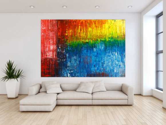 Gemälde Original abstrakt 150x220cm Spachteltechnik Modern Art handgemalt  rot blau schwarz Unikat