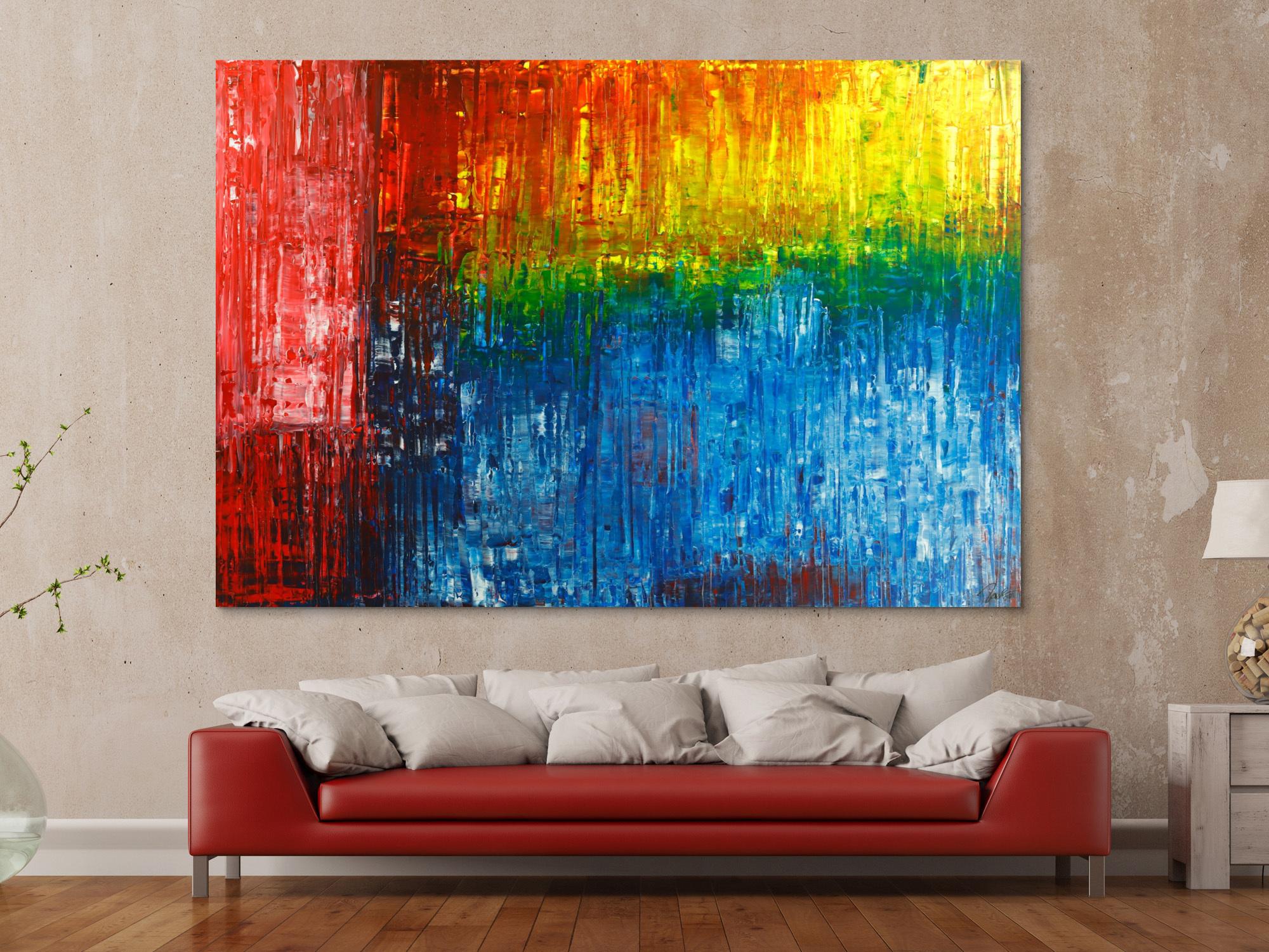 Gemälde Original abstrakt 150x220cm Spachteltechnik Modern Art handgemalt  rot blau schwarz Unikat