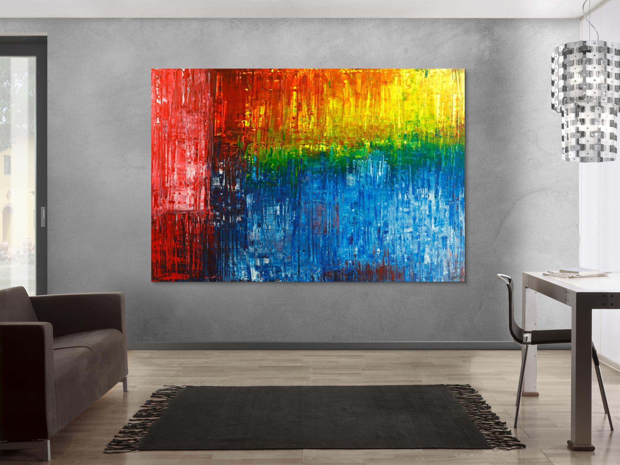 Gemälde Original abstrakt 150x220cm Spachteltechnik Modern Art handgemalt  rot blau schwarz Unikat