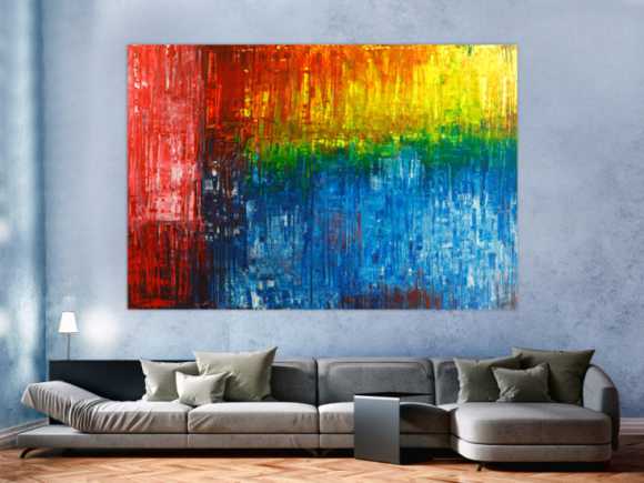 Gemälde Original abstrakt 150x220cm Spachteltechnik Modern Art handgemalt  rot blau schwarz Unikat